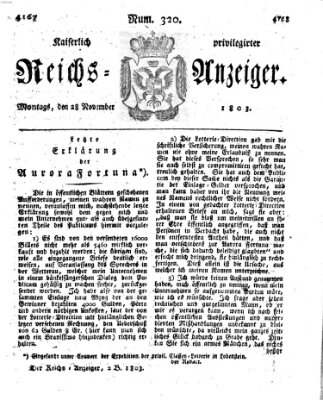 Kaiserlich privilegirter Reichs-Anzeiger (Allgemeiner Anzeiger der Deutschen) Montag 28. November 1803