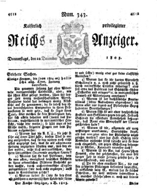 Kaiserlich privilegirter Reichs-Anzeiger (Allgemeiner Anzeiger der Deutschen) Donnerstag 22. Dezember 1803