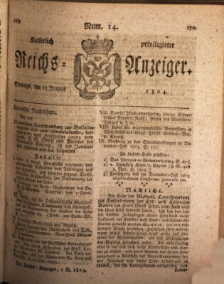 Kaiserlich privilegirter Reichs-Anzeiger (Allgemeiner Anzeiger der Deutschen) Sonntag 15. Januar 1804
