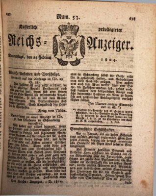 Kaiserlich privilegirter Reichs-Anzeiger (Allgemeiner Anzeiger der Deutschen) Donnerstag 23. Februar 1804