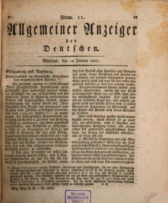 Allgemeiner Anzeiger der Deutschen Montag 12. Januar 1807