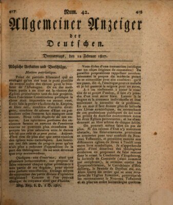 Allgemeiner Anzeiger der Deutschen Donnerstag 12. Februar 1807