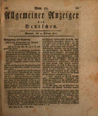 Allgemeiner Anzeiger der Deutschen Montag 23. Februar 1807