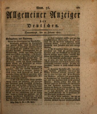 Allgemeiner Anzeiger der Deutschen Donnerstag 26. Februar 1807