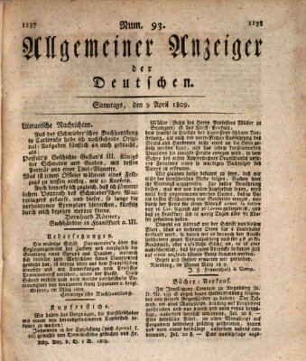 Allgemeiner Anzeiger der Deutschen Sonntag 9. April 1809