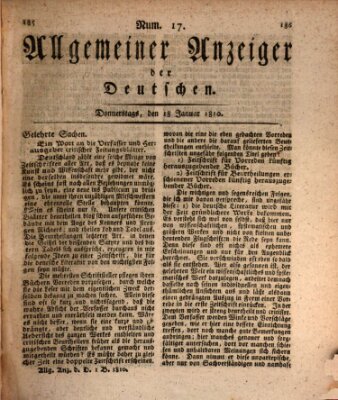 Allgemeiner Anzeiger der Deutschen Donnerstag 18. Januar 1810