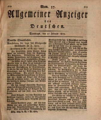 Allgemeiner Anzeiger der Deutschen Dienstag 27. Februar 1810