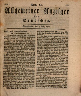 Allgemeiner Anzeiger der Deutschen Samstag 3. März 1810