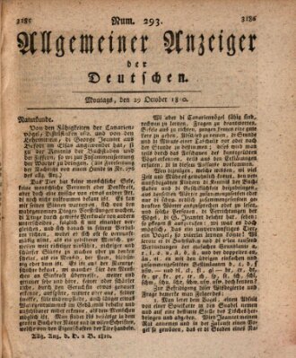 Allgemeiner Anzeiger der Deutschen Montag 29. Oktober 1810