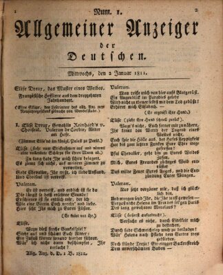 Allgemeiner Anzeiger der Deutschen Mittwoch 2. Januar 1811