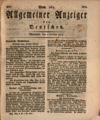 Allgemeiner Anzeiger der Deutschen Mittwoch 2. Oktober 1811