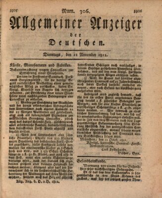 Allgemeiner Anzeiger der Deutschen Dienstag 12. November 1811