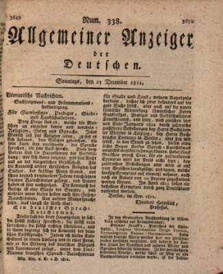 Allgemeiner Anzeiger der Deutschen Sonntag 15. Dezember 1811