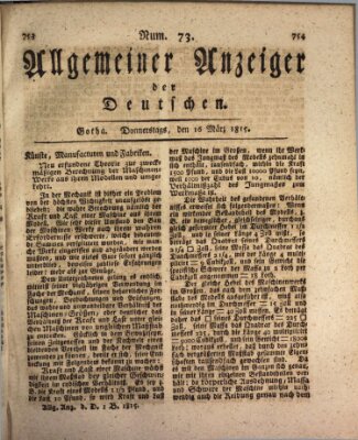 Allgemeiner Anzeiger der Deutschen Donnerstag 16. März 1815