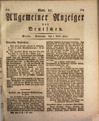 Allgemeiner Anzeiger der Deutschen Sonntag 2. April 1815