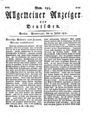 Allgemeiner Anzeiger der Deutschen Donnerstag 27. Juli 1815
