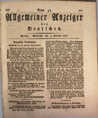 Allgemeiner Anzeiger der Deutschen Mittwoch 14. Februar 1816