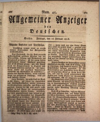 Allgemeiner Anzeiger der Deutschen Freitag 16. Februar 1816