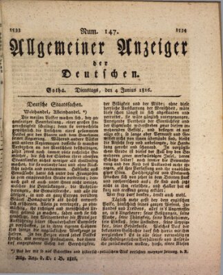 Allgemeiner Anzeiger der Deutschen Dienstag 4. Juni 1816