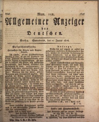 Allgemeiner Anzeiger der Deutschen Samstag 15. Juni 1816