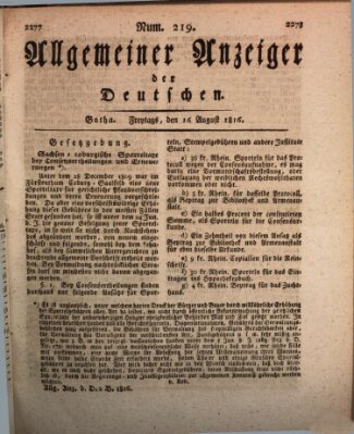 Allgemeiner Anzeiger der Deutschen Freitag 16. August 1816