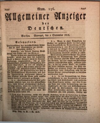 Allgemeiner Anzeiger der Deutschen Montag 2. September 1816