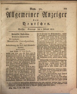 Allgemeiner Anzeiger der Deutschen Sonntag 2. Februar 1817