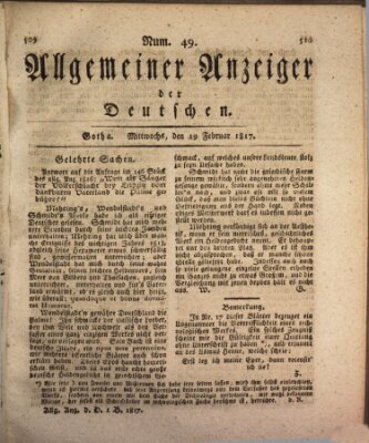 Allgemeiner Anzeiger der Deutschen Mittwoch 19. Februar 1817