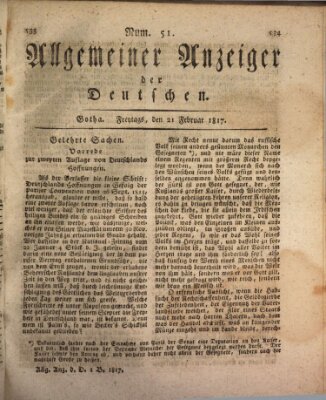 Allgemeiner Anzeiger der Deutschen Freitag 21. Februar 1817