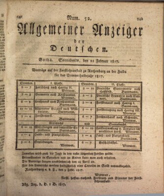 Allgemeiner Anzeiger der Deutschen Samstag 22. Februar 1817