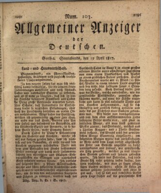 Allgemeiner Anzeiger der Deutschen Samstag 19. April 1817