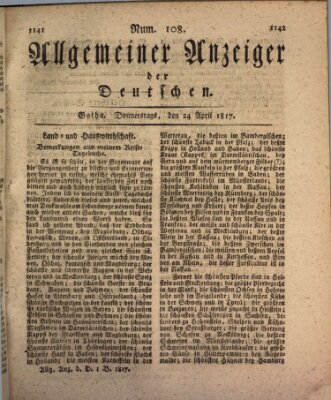 Allgemeiner Anzeiger der Deutschen Donnerstag 24. April 1817