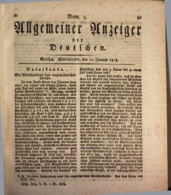 Allgemeiner Anzeiger der Deutschen Samstag 10. Januar 1818