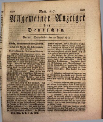Allgemeiner Anzeiger der Deutschen Samstag 22. August 1818