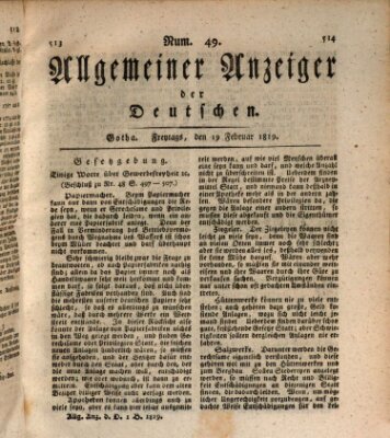 Allgemeiner Anzeiger der Deutschen Freitag 19. Februar 1819