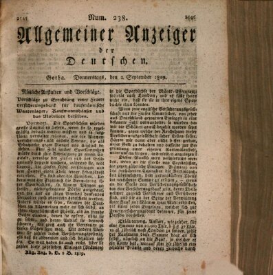 Allgemeiner Anzeiger der Deutschen Donnerstag 2. September 1819