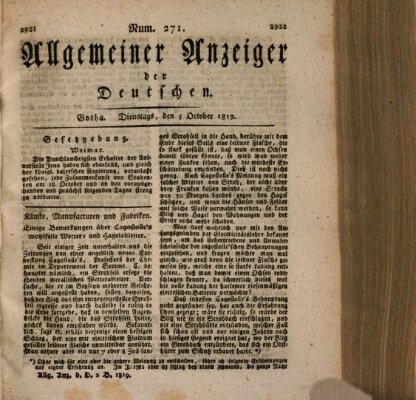 Allgemeiner Anzeiger der Deutschen Dienstag 5. Oktober 1819