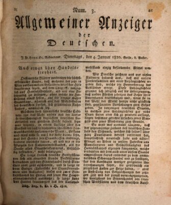 Allgemeiner Anzeiger der Deutschen Dienstag 4. Januar 1820