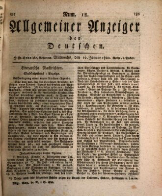 Allgemeiner Anzeiger der Deutschen Mittwoch 19. Januar 1820