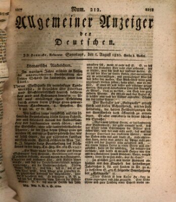 Allgemeiner Anzeiger der Deutschen Sonntag 6. August 1820