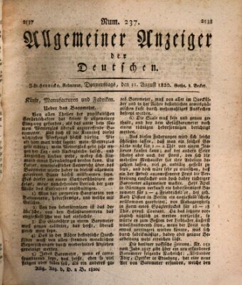 Allgemeiner Anzeiger der Deutschen Donnerstag 31. August 1820