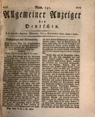Allgemeiner Anzeiger der Deutschen Montag 4. September 1820