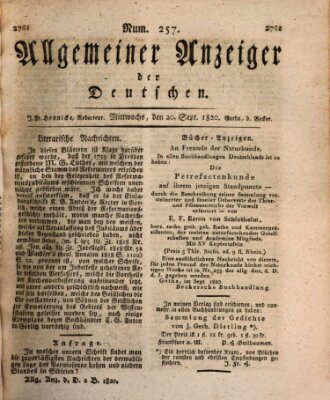 Allgemeiner Anzeiger der Deutschen Mittwoch 20. September 1820