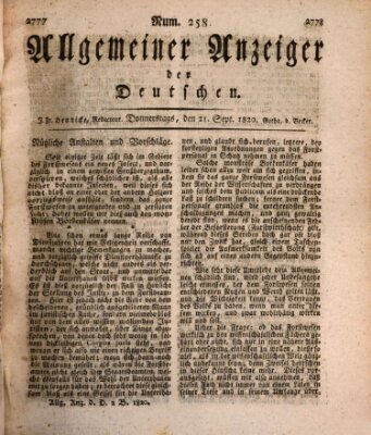 Allgemeiner Anzeiger der Deutschen Donnerstag 21. September 1820