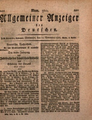Allgemeiner Anzeiger der Deutschen Mittwoch 22. November 1820