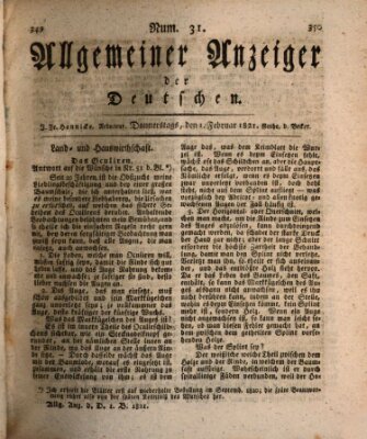 Allgemeiner Anzeiger der Deutschen Donnerstag 1. Februar 1821