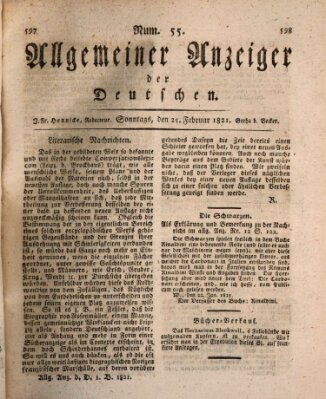 Allgemeiner Anzeiger der Deutschen Sonntag 25. Februar 1821
