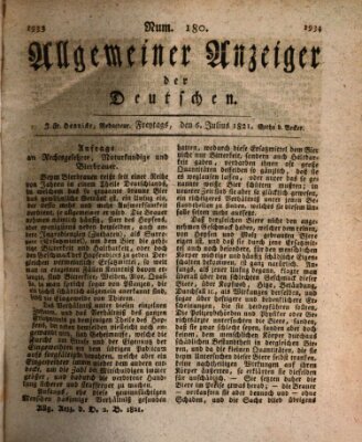 Allgemeiner Anzeiger der Deutschen Freitag 6. Juli 1821