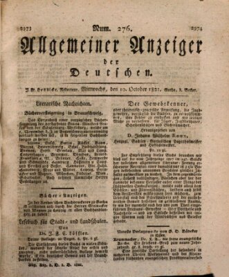 Allgemeiner Anzeiger der Deutschen Mittwoch 10. Oktober 1821