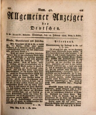 Allgemeiner Anzeiger der Deutschen Dienstag 12. Februar 1822